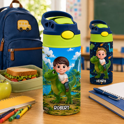 Dinosaur Adventure for Boys Girls - Personalized Kid Water Bottle - Back to School Gift for Kids