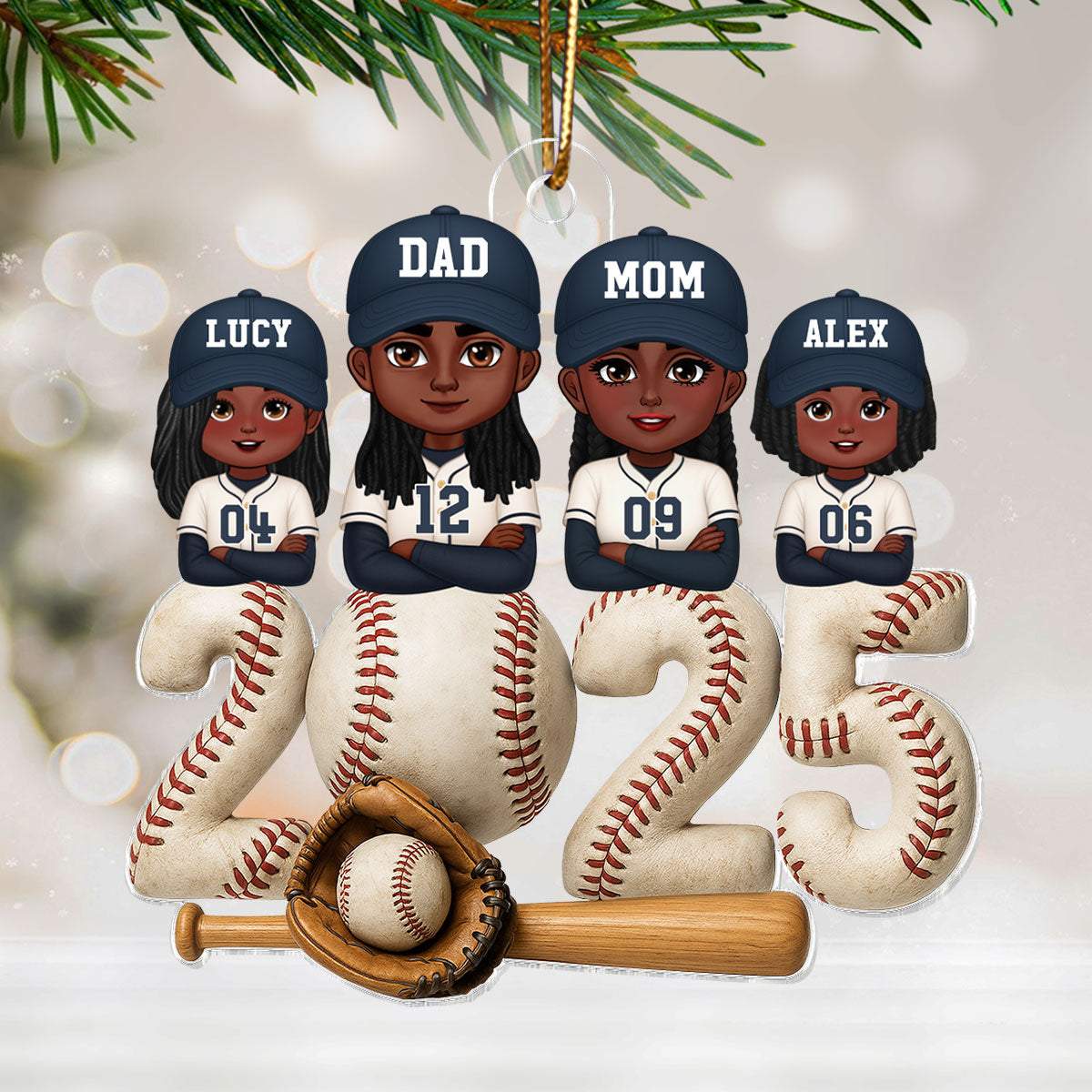 3D Effect Christmas Baseball Family Together We're A Team - Personalized Acrylic Ornament - Gift For Family