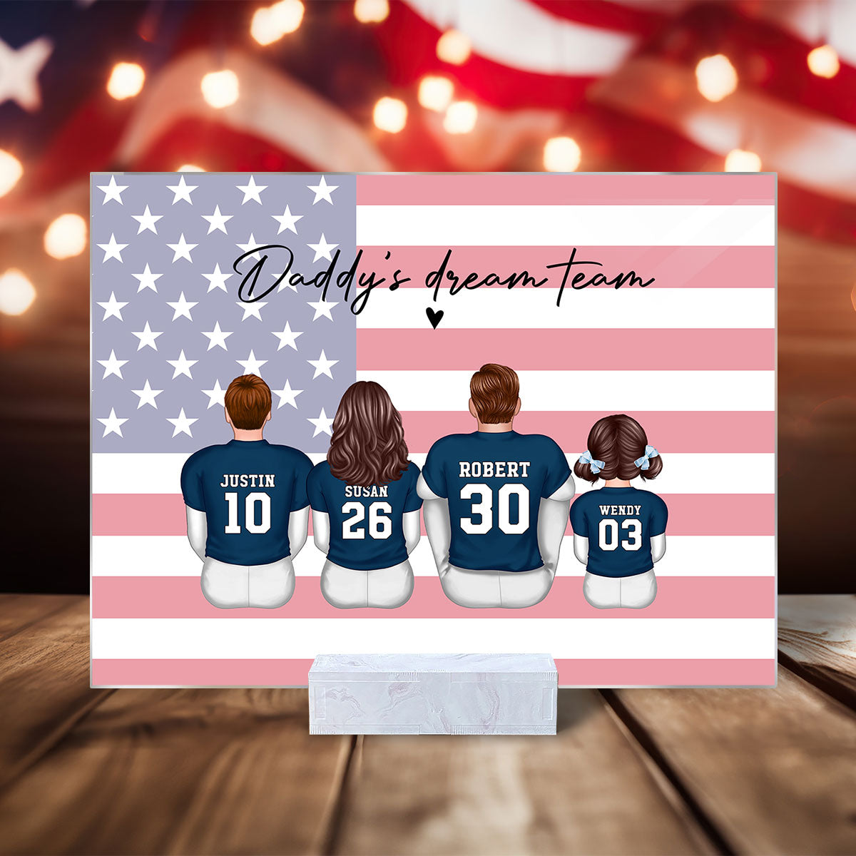 Daddy's Team Football Family Sitting Personalized Acrylic Plaque, Gift For Dad, Grandpa, Husband