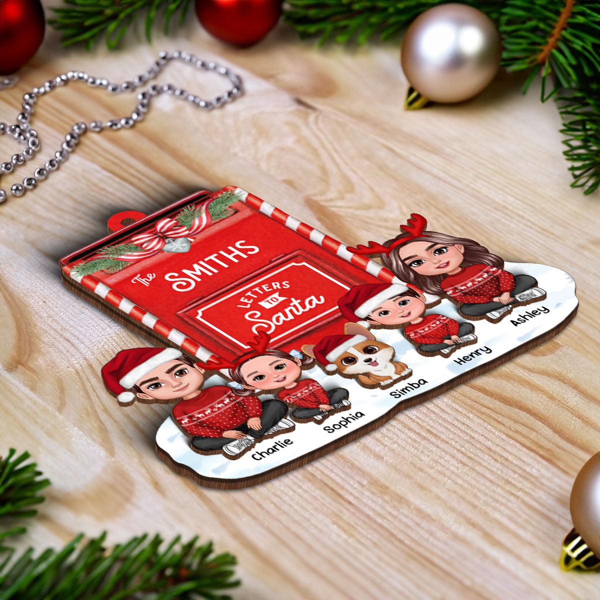 Letter To Santa From Christmas Doll Family Mailbox Shaped Personalized 3-Layer Wooden Ornament