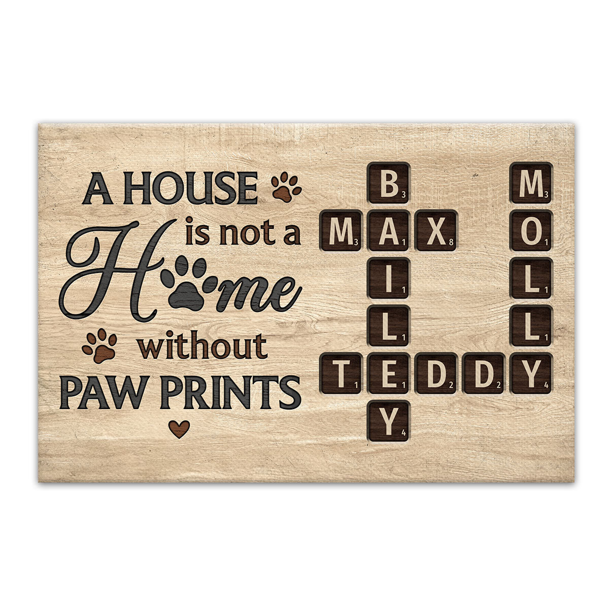 Pet Lover Home Decor Home With Paw Prints Crossword Puzzle Art Personalized Canvas