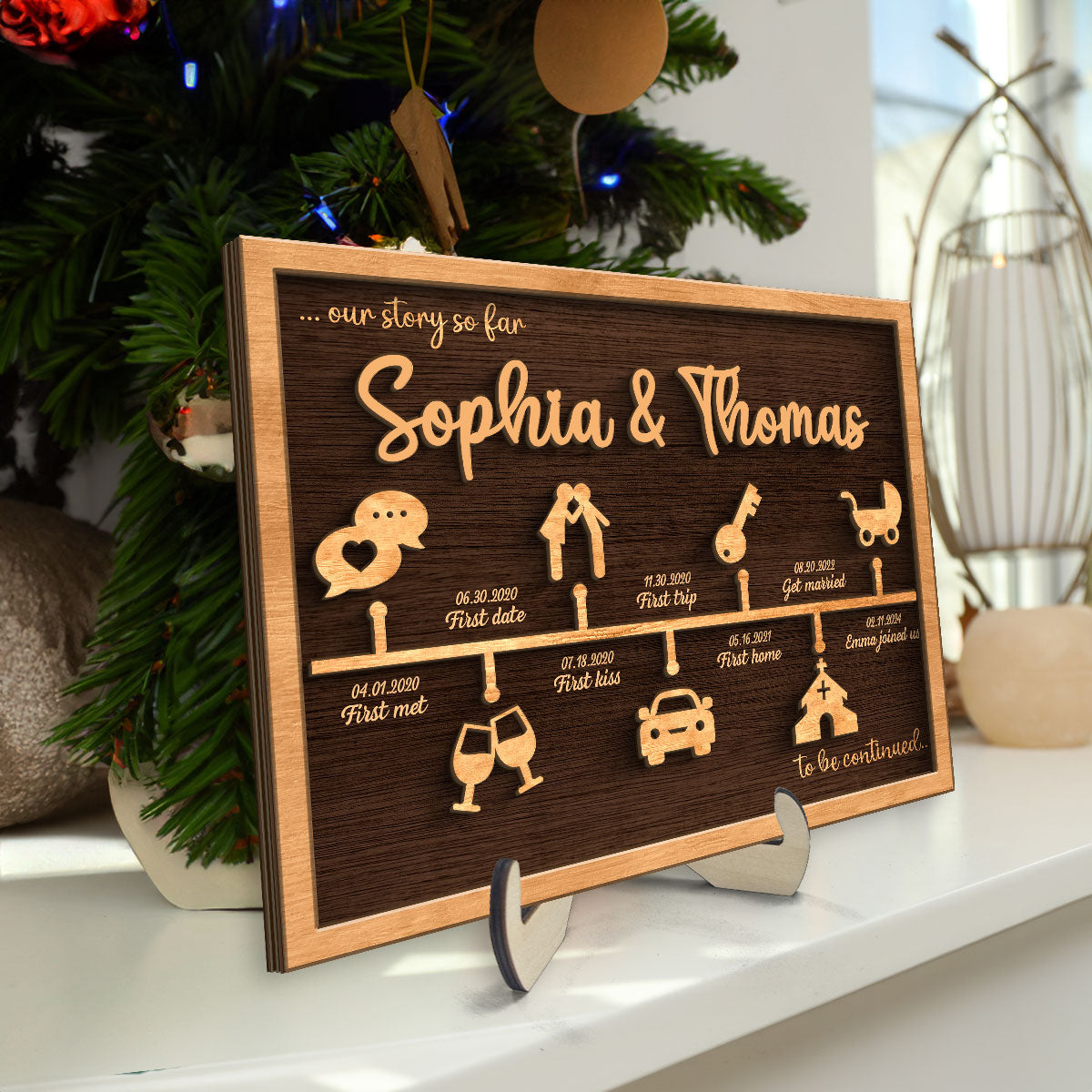 Love Story Timeline Anniversary Wedding Decor Gift For Couple Personalized 2-Layer Wooden Plaque