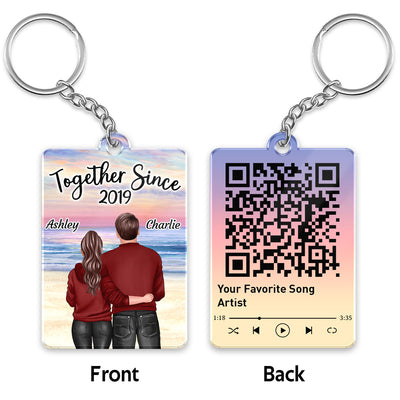 Back View Hugging Couple Standing At Beach Favorite Song QR Code Personalized Acrylic Keychain