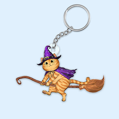 Halloween Cats On Broom Personalized Acrylic Keychain