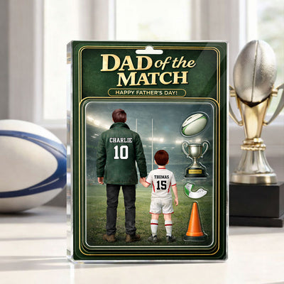 Dad Of The Match Rugby - Personalised Acrylic Block Plaque - Gift For Rugby Dad
