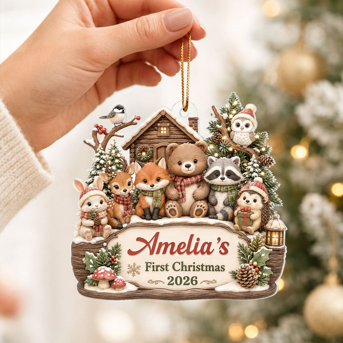 Baby's First Christmas Winter Woodland - Personalized Acrylic Ornament - Christmas Gift for New Mom, New Dad, Newborn