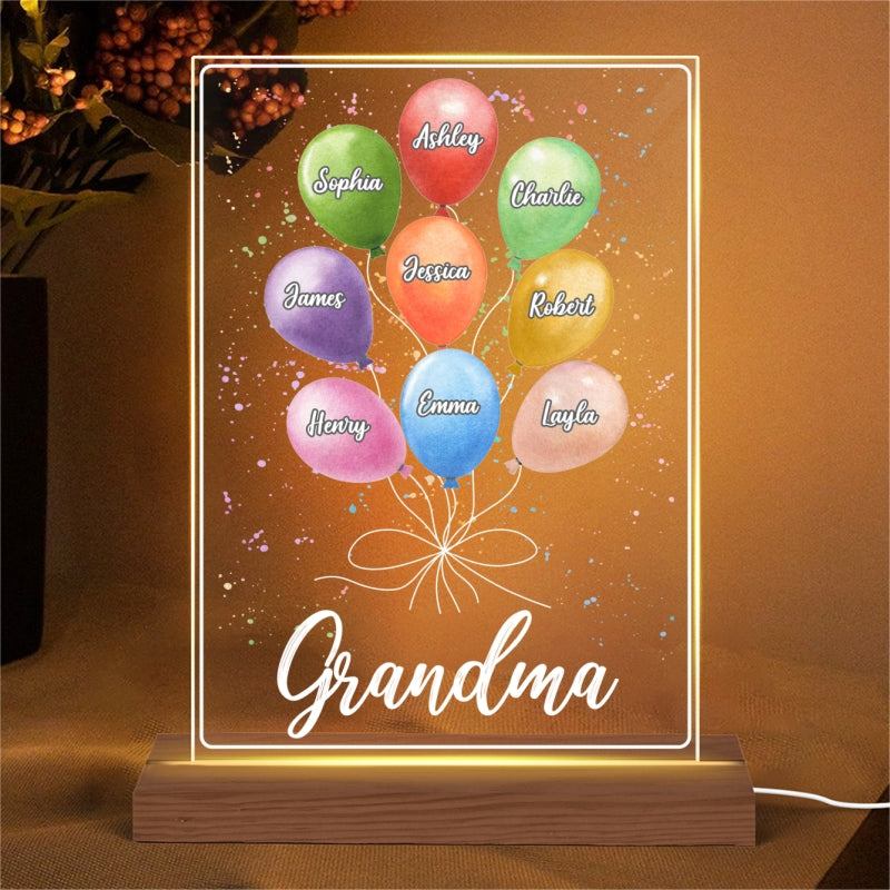 Grandma Mom Colorful Balloon Personalized Rectangel Acrylic LED Night Light