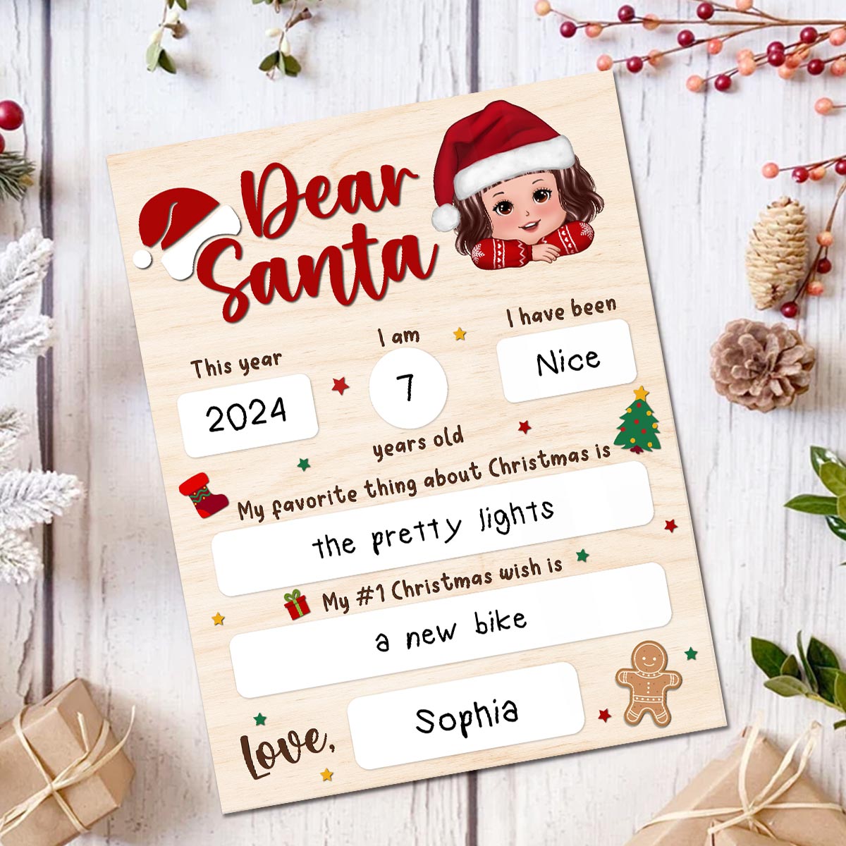 Dear Santa Wishlist From Kid Christmas Personalized Board Sign, Christmas Gift For Son, Daughter