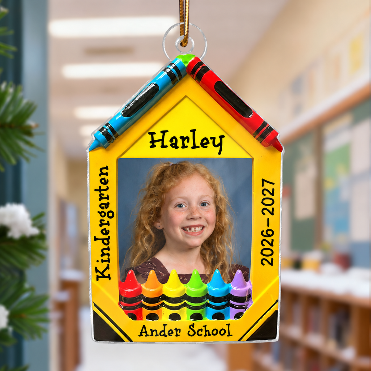3D Effect Crayon Frame Custom Photo - Personalized Acrylic Ornament - PreK Kindergarten School Milestone Gift