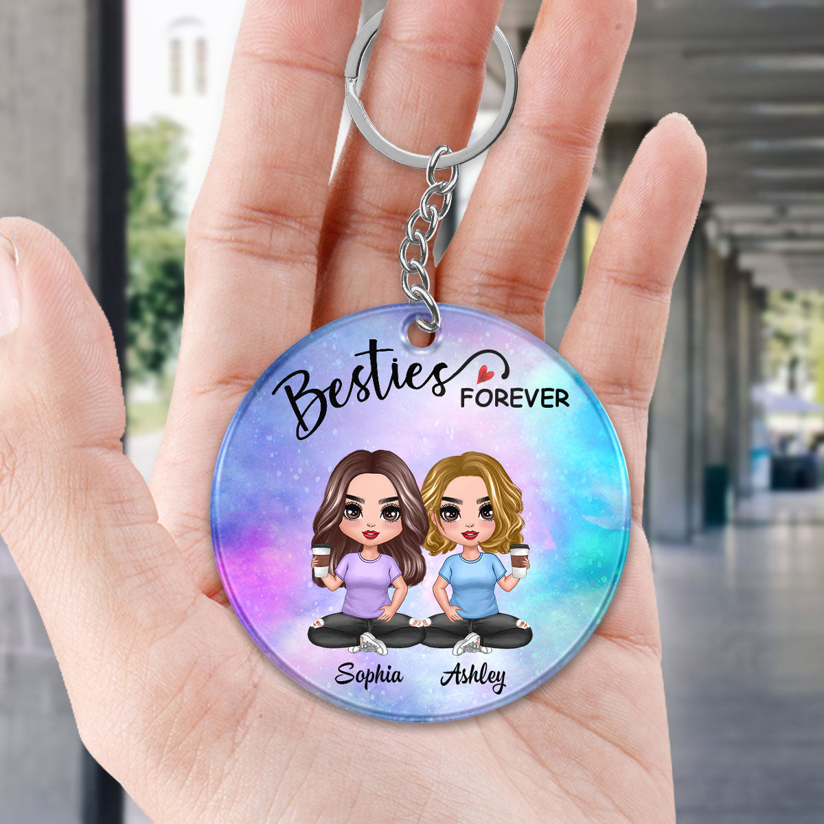 Galaxy Doll Besties Sisters Sitting Gift For Best Friends Personalized Acrylic Keychain