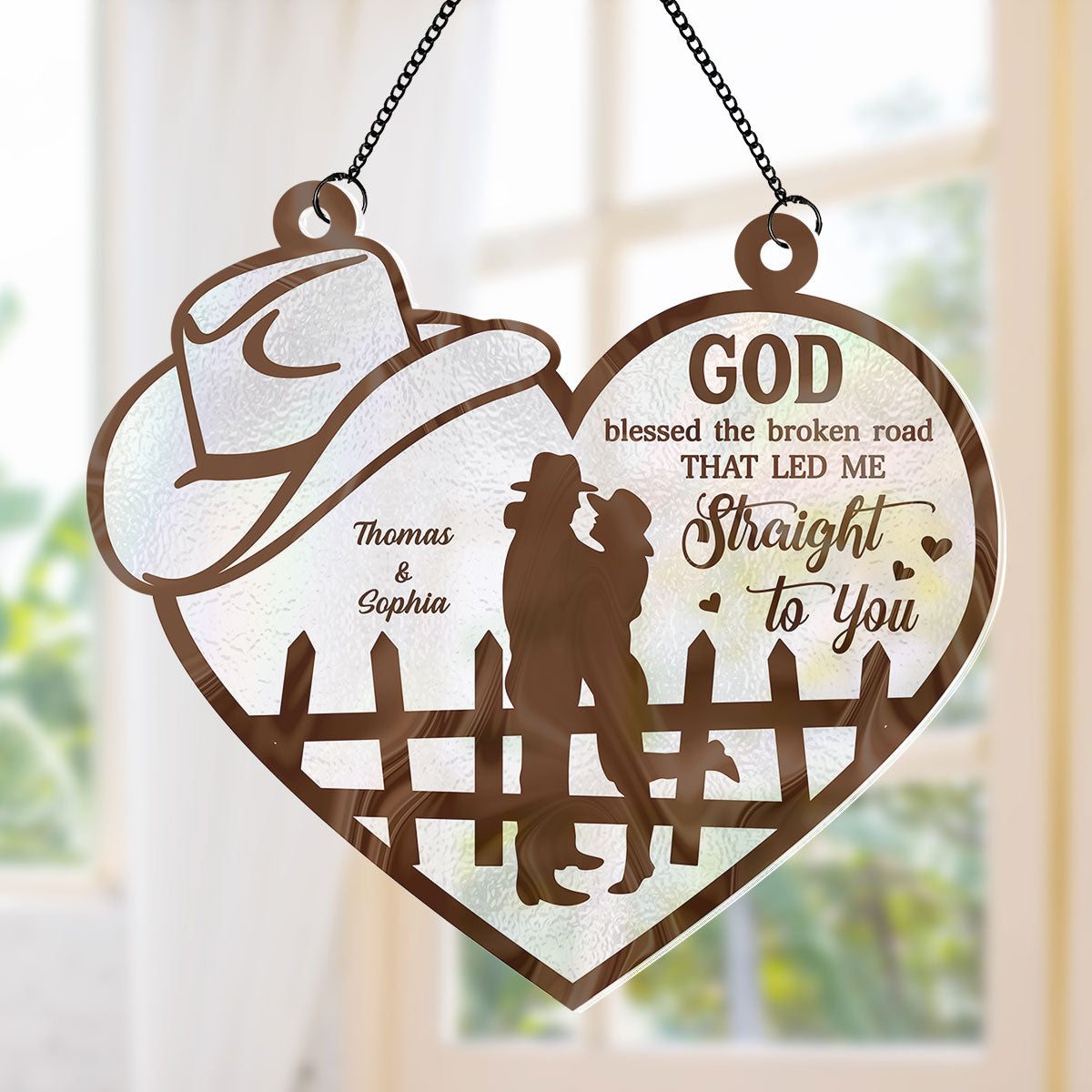 God Blessed The Broken Road Country Vibe Couple Personalized Acrylic Suncatcher