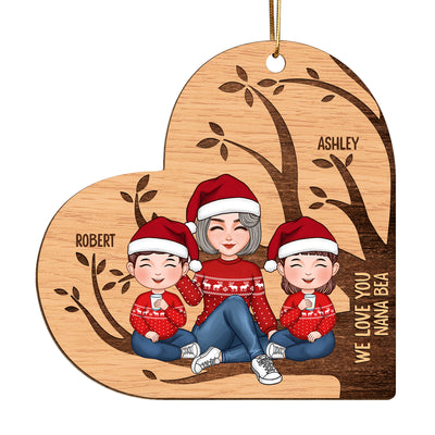 We Love You Grandma Family Tree Name Personalized Wooden Ornament