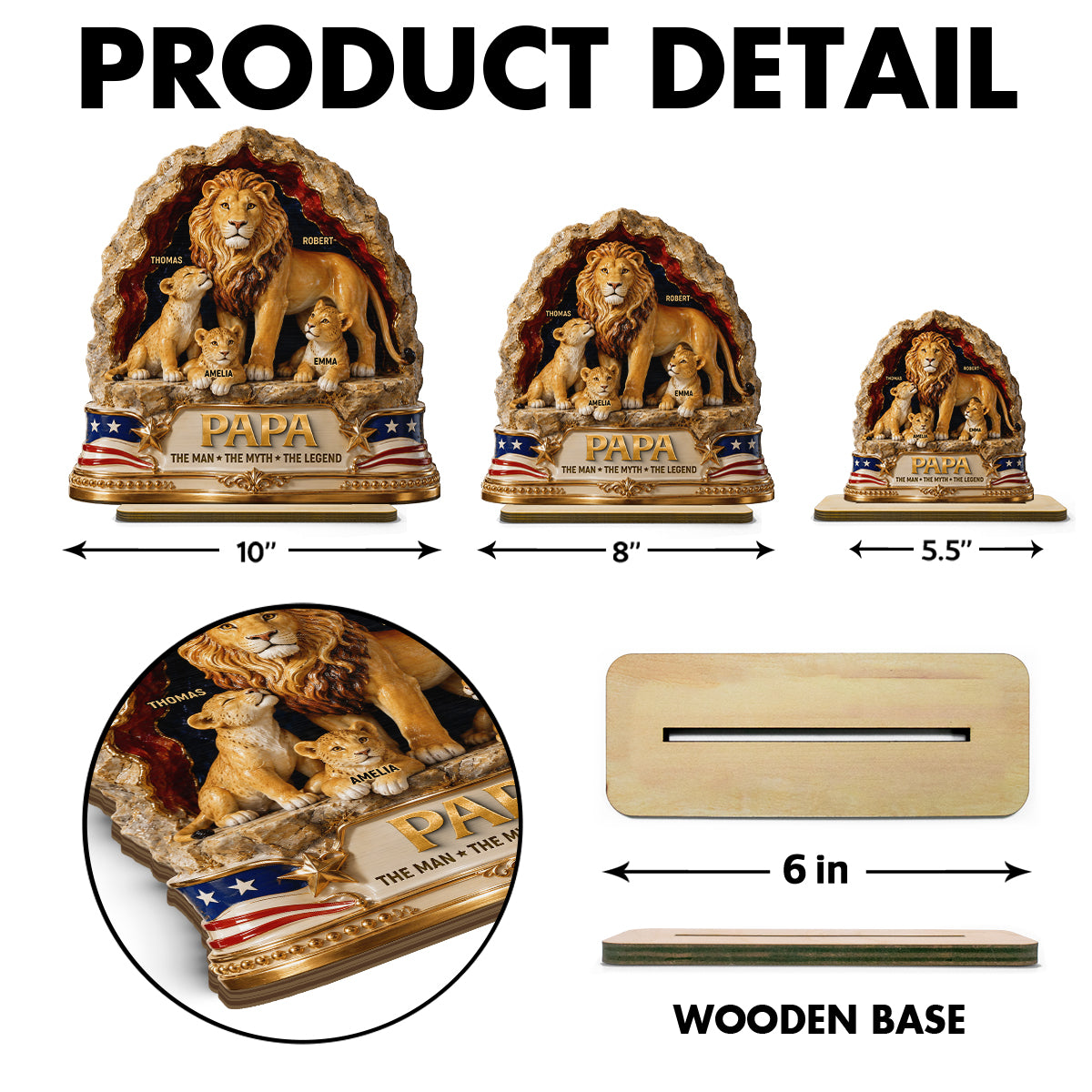 Lion Dad the Legend - Personalized 2-Layered Wooden Plaque -  Gift for Dad, Husband