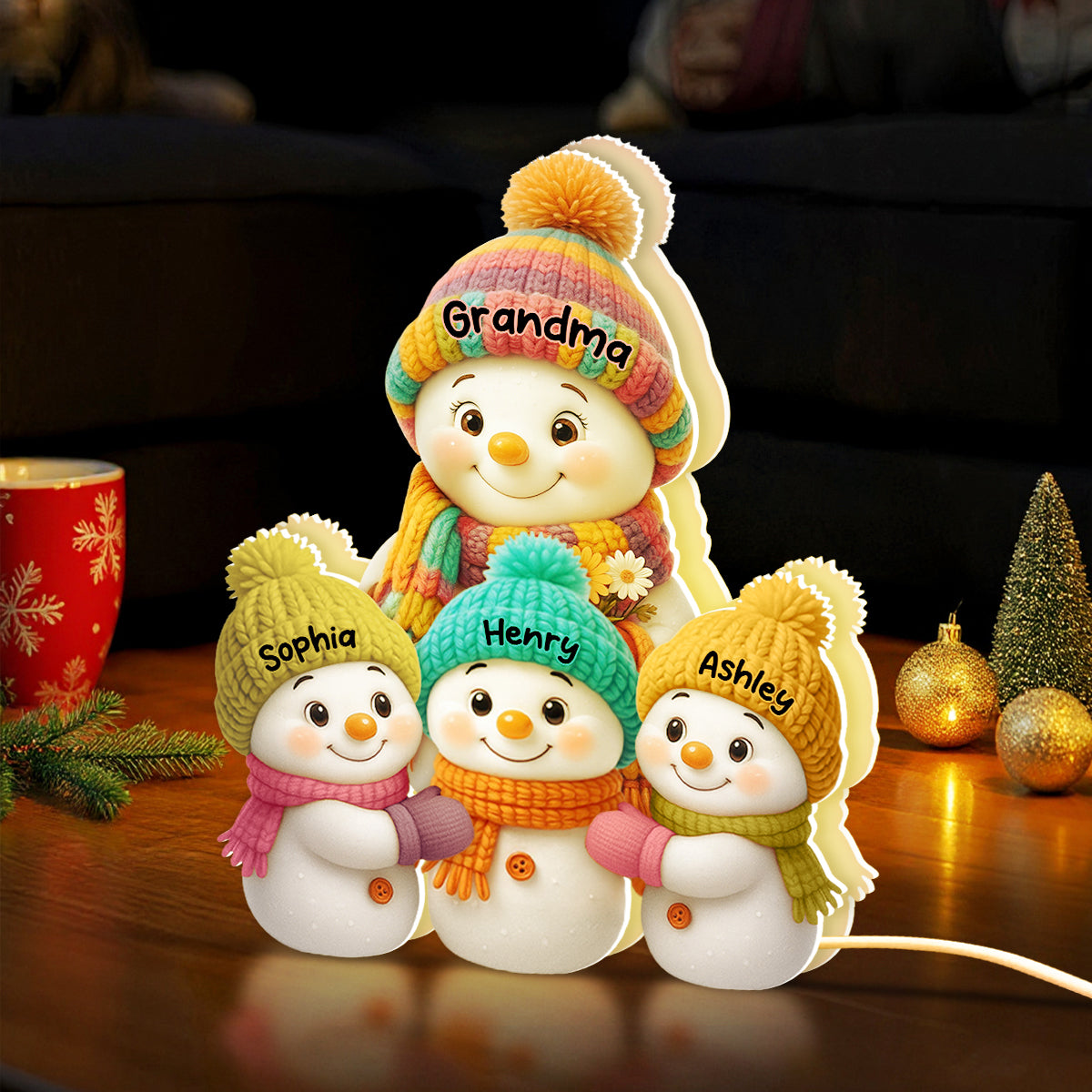 Snowman Grandma and Grandkids Personalized Light Box - Christmas Gift for Grandma
