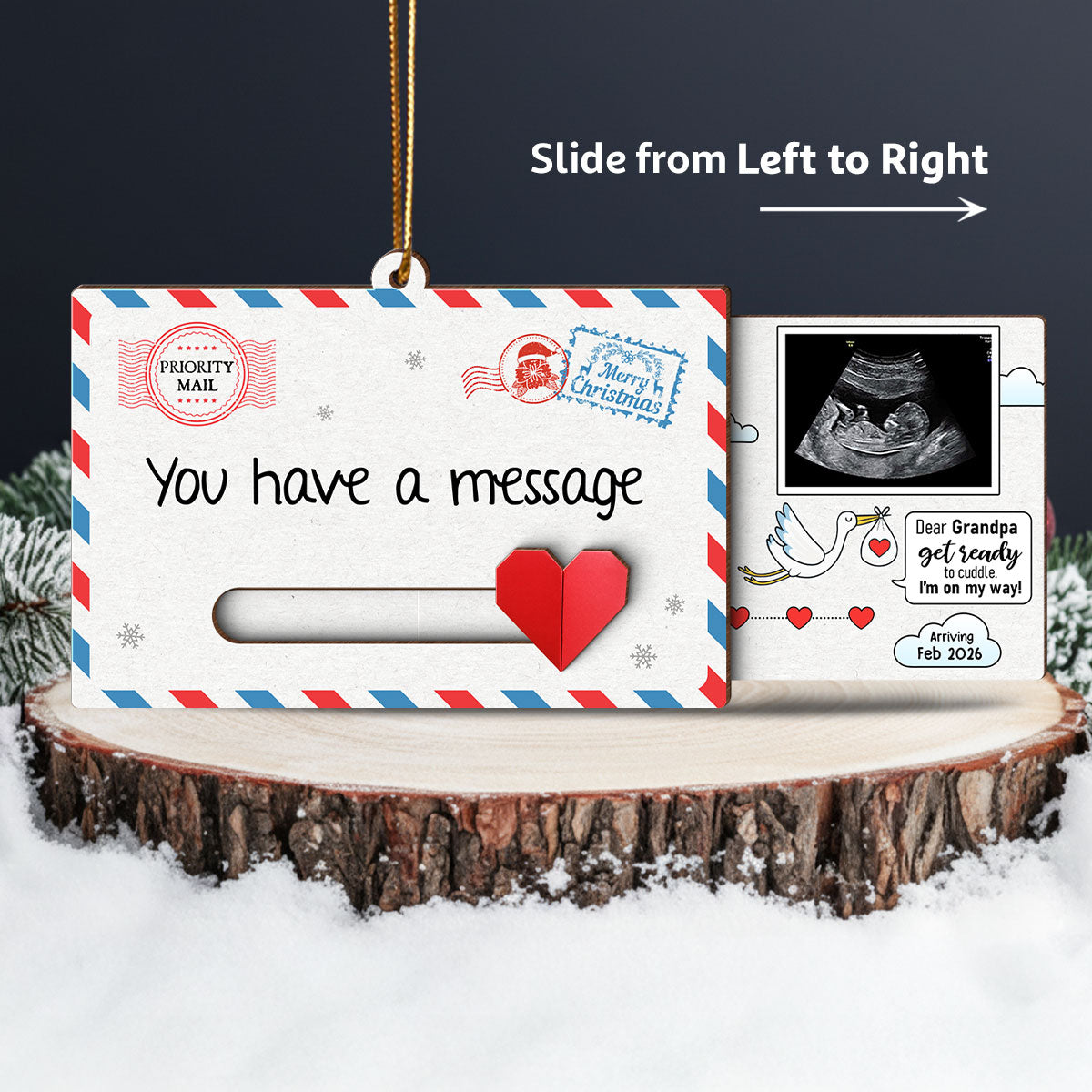New Baby Reveal Hidden Message - Personalized Slider Ornament - Family, Daddy, Grandparents pregnancy announcement gift
