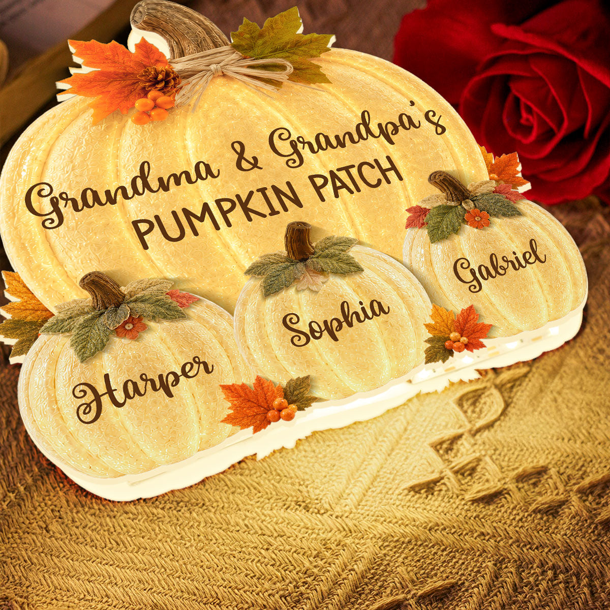 Grandma & Grandpa's Pumpkin Patch Glowing 2D Flat Printed - Personalized Light Box - Fall Season Decor For Grandparents