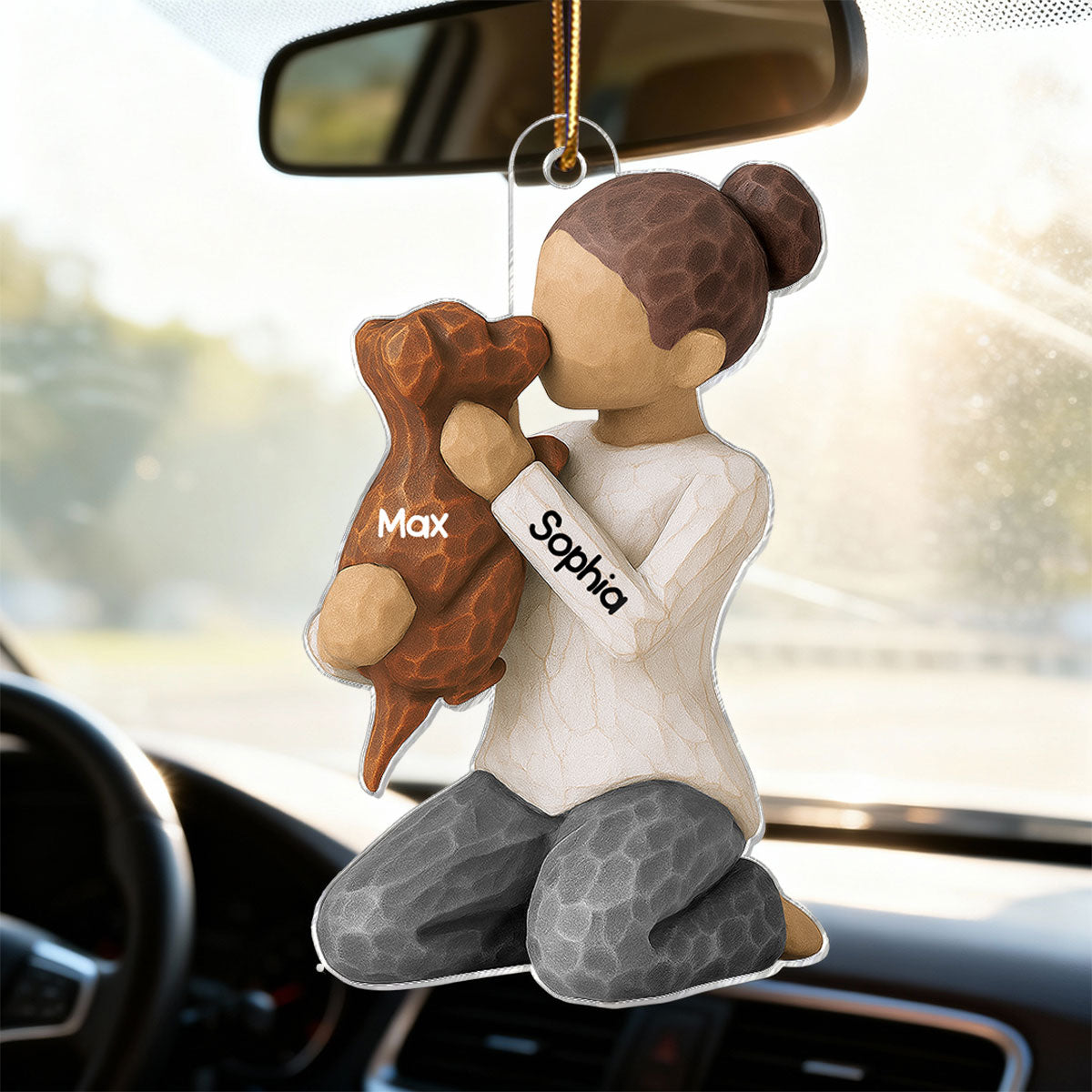 3D Effect Boy Girl Hugging Dog - Personalized Acrylic Ornament - Christmas Gift For Dog Lovers