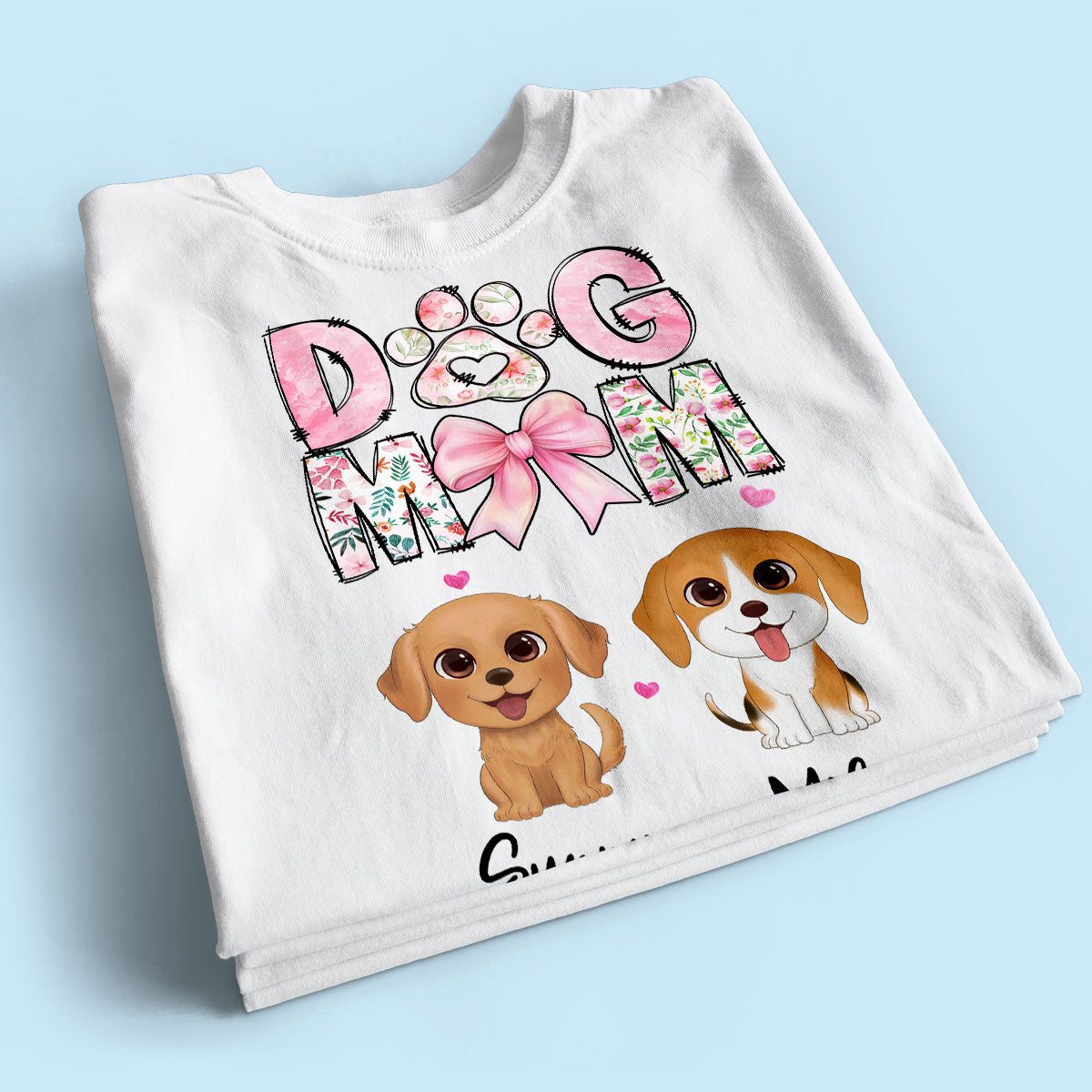 Dog Mom Pink Coquette Personalized Shirt, Watercolor Cute Dog, Gift for Dog Moms