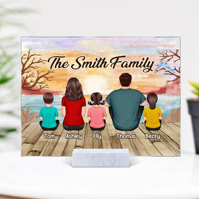 Lake View Whole Back View Family Grandma Grandpa Dad Mom Kids Dogs Cats Sitting Personalized Acrylic Plaque