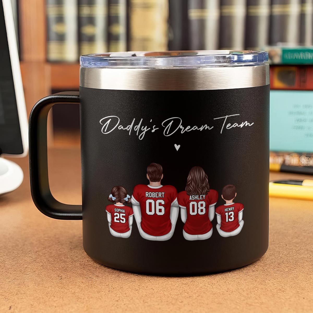 Football Daddy's Dream Team Personalized Stainless Steel Tumbler With Handle, Gift For Dad