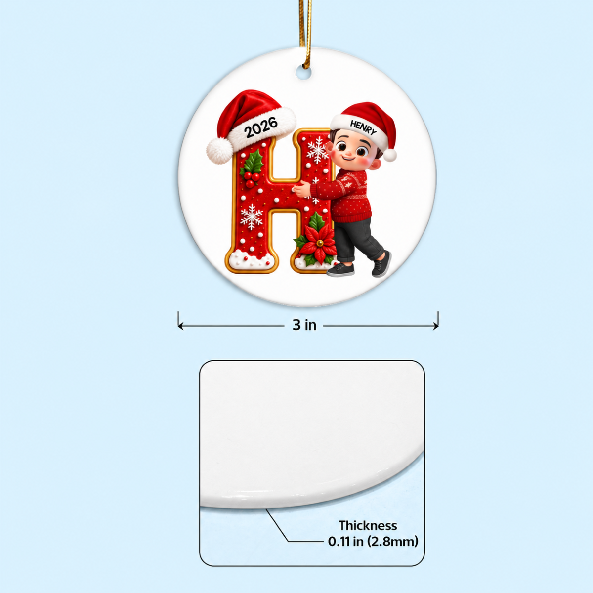 Joyful Christmas Letter Hug - Personalized Circle Ornament- Gift For Boys, Girls, Grandkids