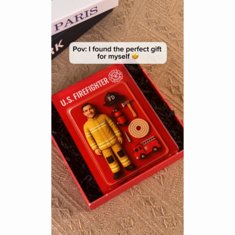 3D Effect Firefighter Custom Figure Personalized Flat Rectangle Acrylic Block| Unique Father's Day Gift For Firefighters, Dad, Husband