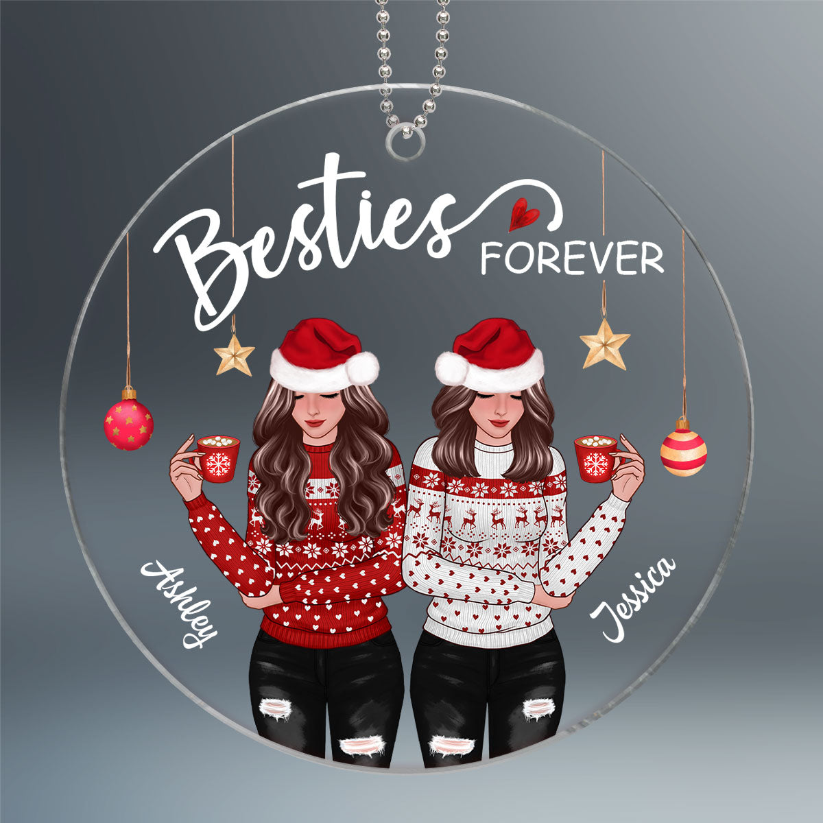 Front View Christmas Besties Personalized Acrylic Ornament