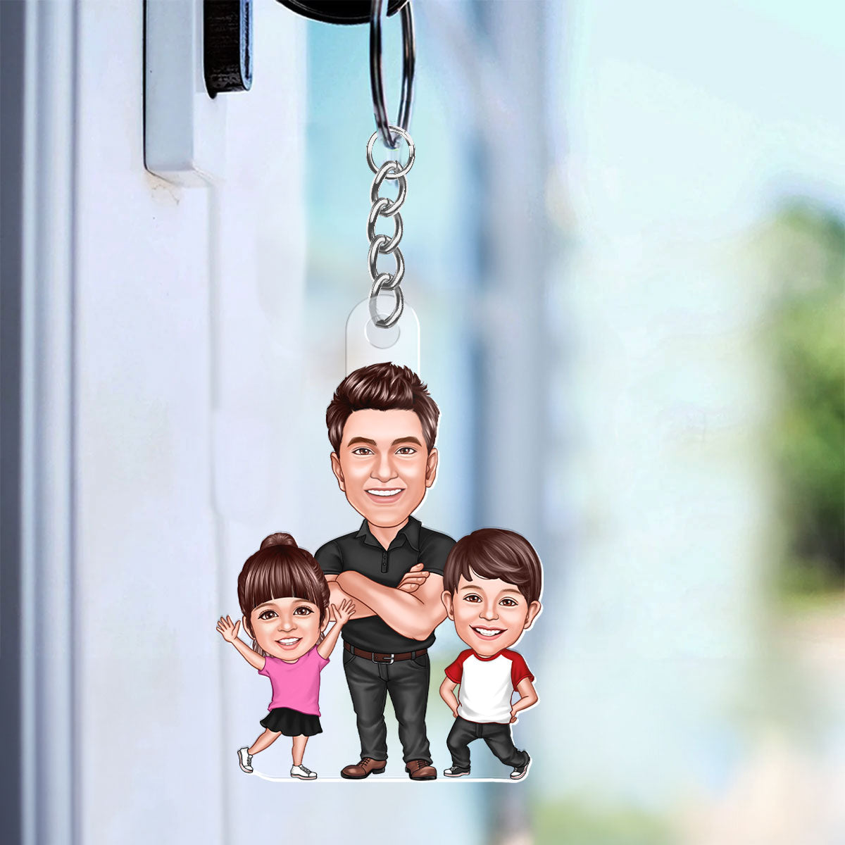 Dad Papa Grandpa Kids Caricature Personalized Acrylic Keychain