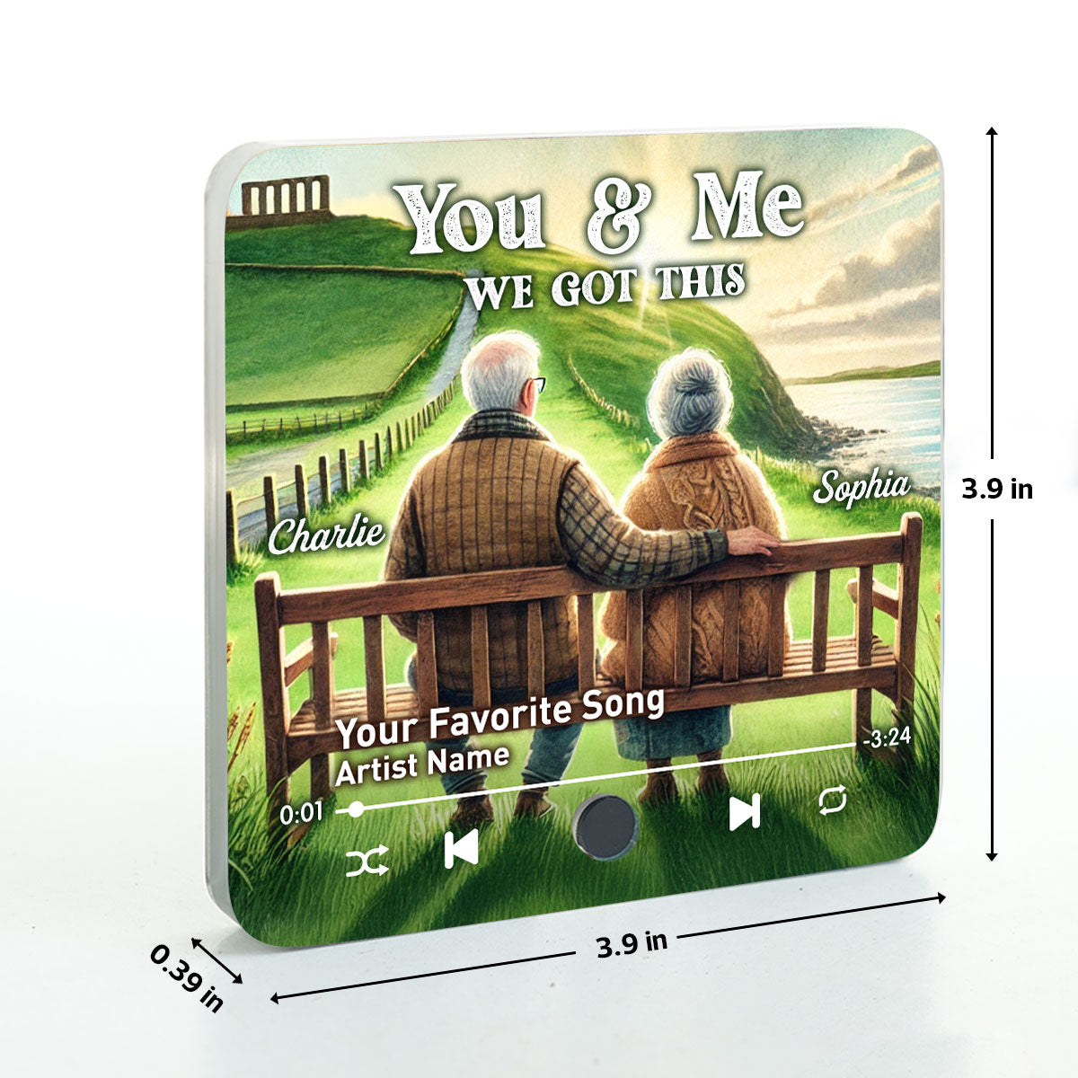Old Couple Sitting On Grass Hill Favorite Song Personalized Music Fridge Magnet, Valentine's Gift For Her, Gift For Him