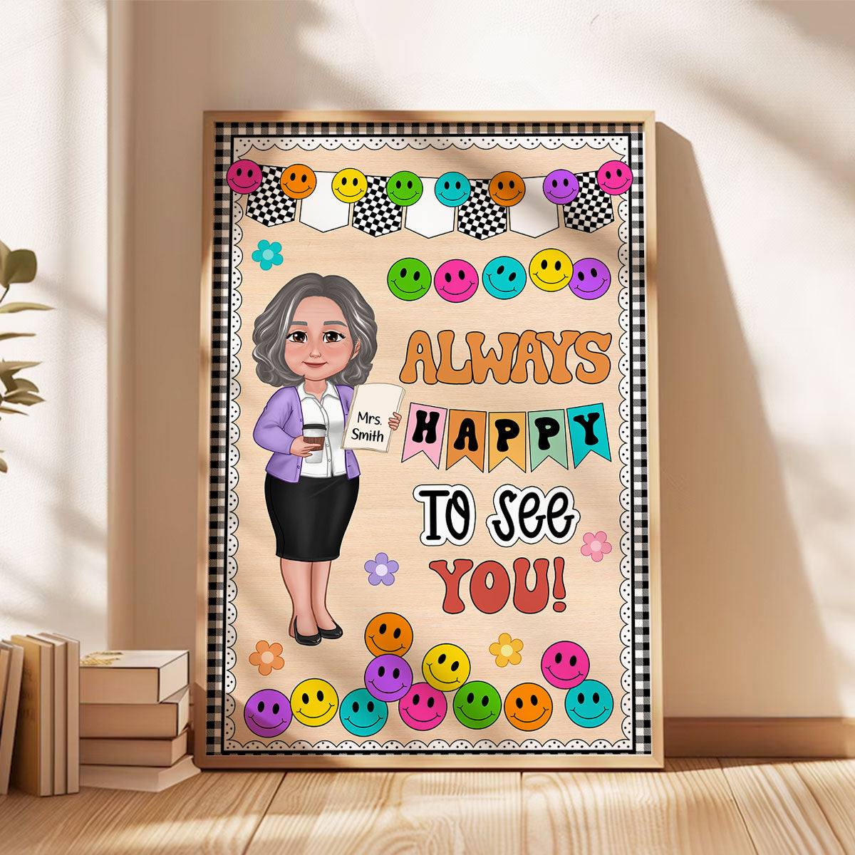 Teacher Happy To See Your Face Personalized Poster, Classroom Decoration, Back To School Poster