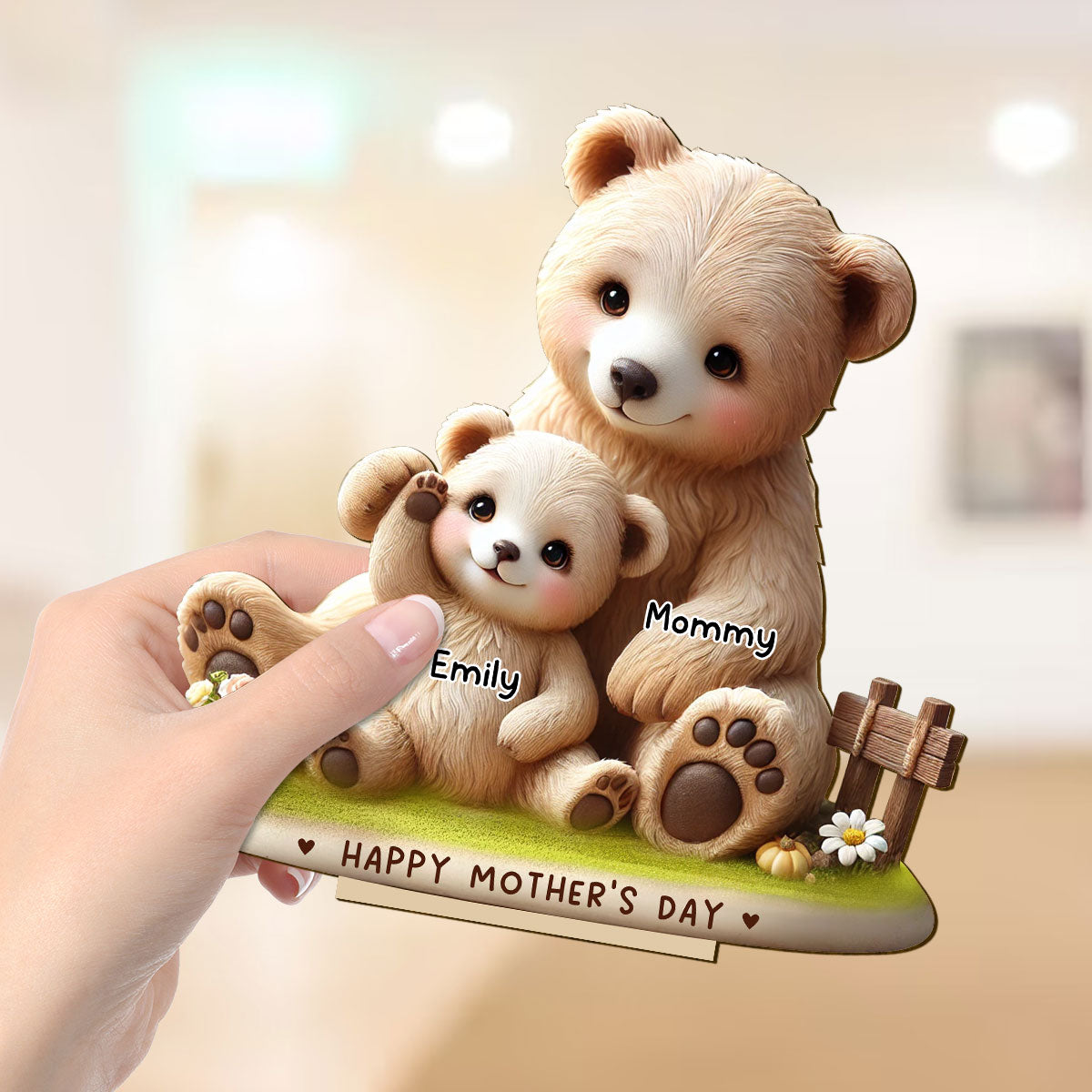 Mama Bear Nana Bear With Kids Adorable 3D Effect Personalized Standing Wooden Plaque, Perfect 2025 Gift For Mom, For Grandma