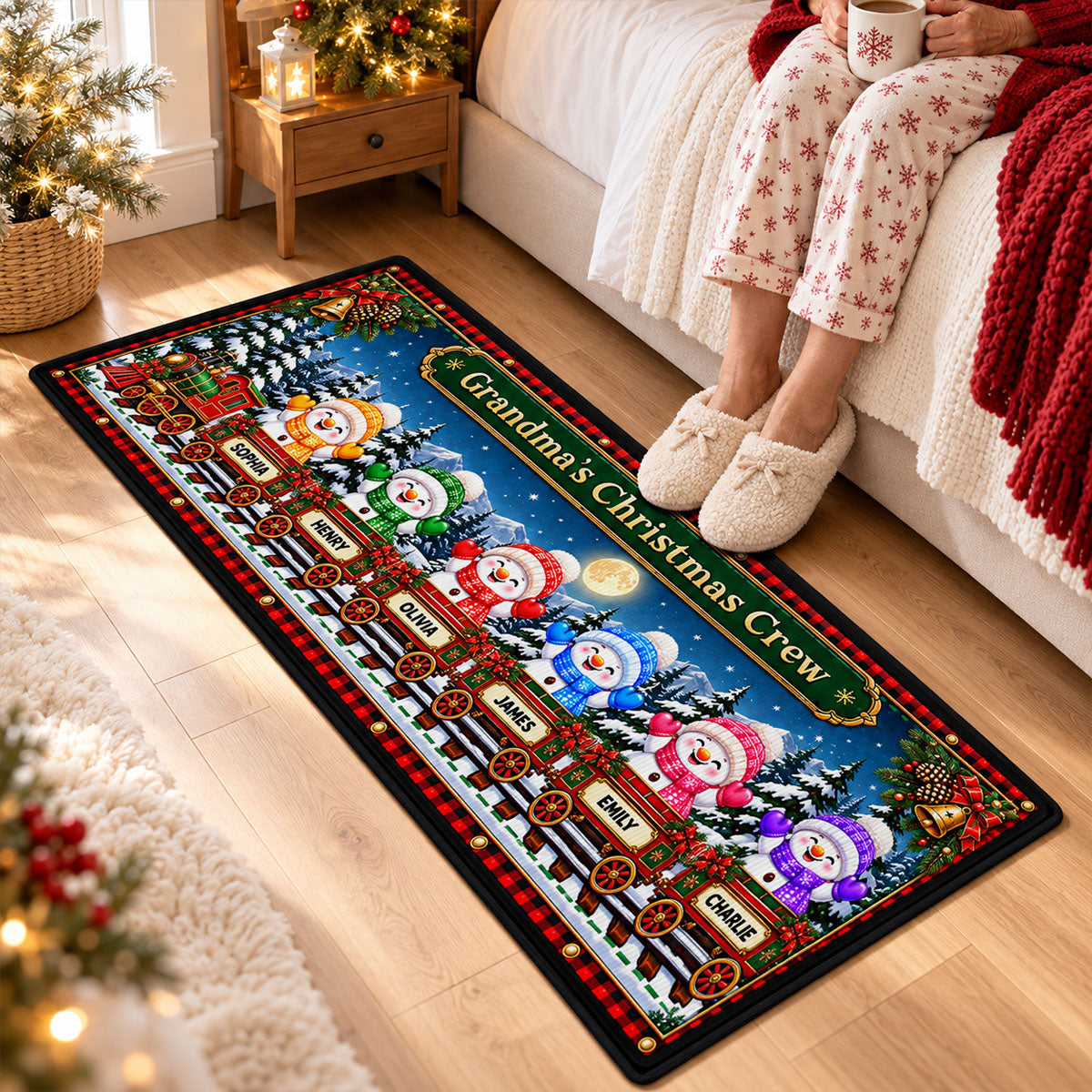 Trending Grandma's Christmas Crew - Personalized Runner Rug - Christmas Gift for Her, Custom Holiday Hallway Carpet