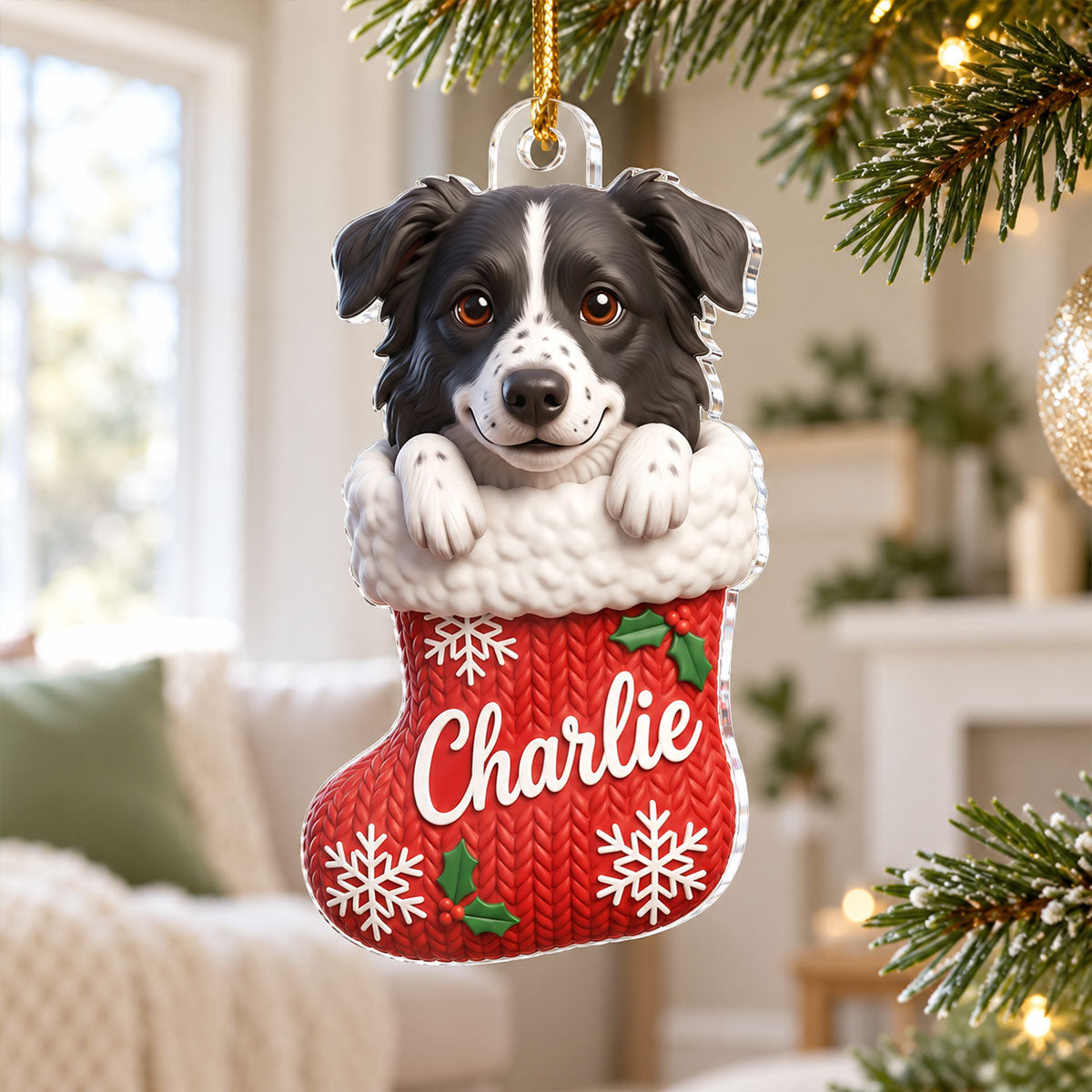 Custom Dog Cat Pet Stocking - Personalized Acrylic Ornament - Christmas Gift for Dog Cat Mom