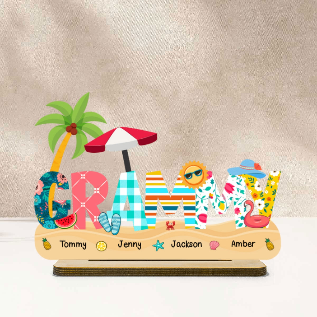 Summer Grandma Mom Pattern Personalized 2-Layer Standing Wooden Plaque