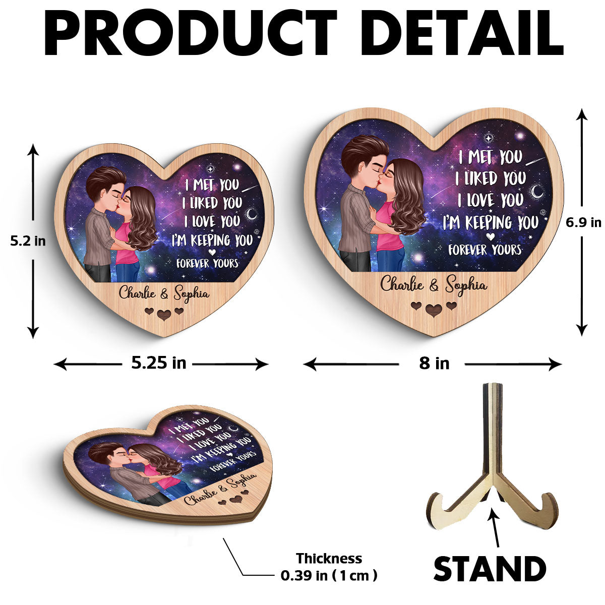Galaxy Night Couple Kissing I Met You Personalized 2-Layer Wooden Plaque