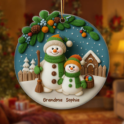 Grandma Grandkids 3D Effect Snowman Personalized Acrylic Ornament