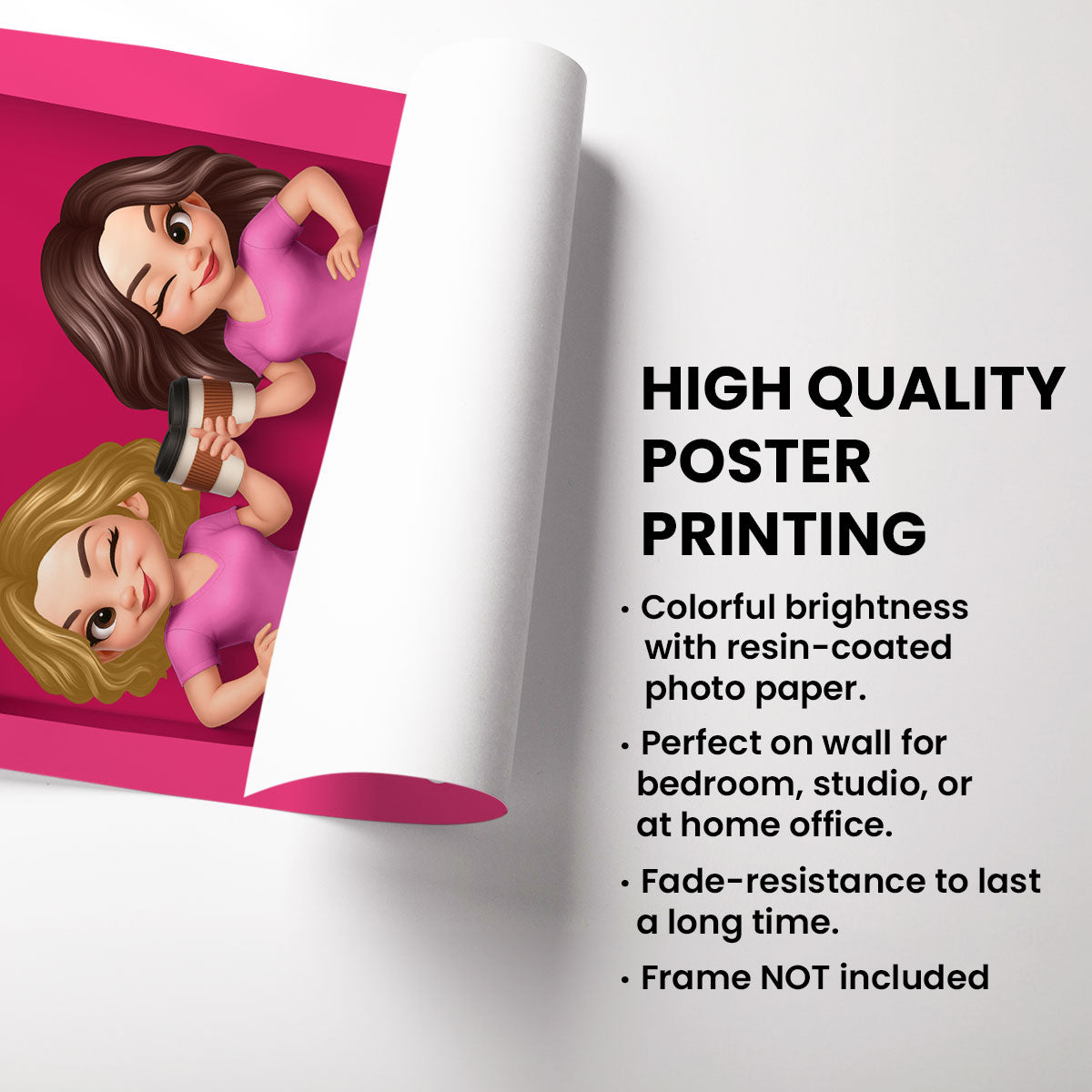 Besties Partners In Crime Pink Action Figure 3D Effect Personalized Poster