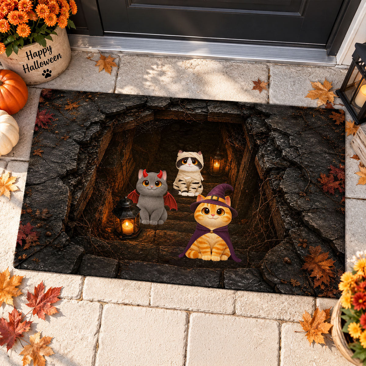 The Purr-fect Boo Crew - Personalized Doormat - Spooky Front Porch Halloween Decor for Cat Moms