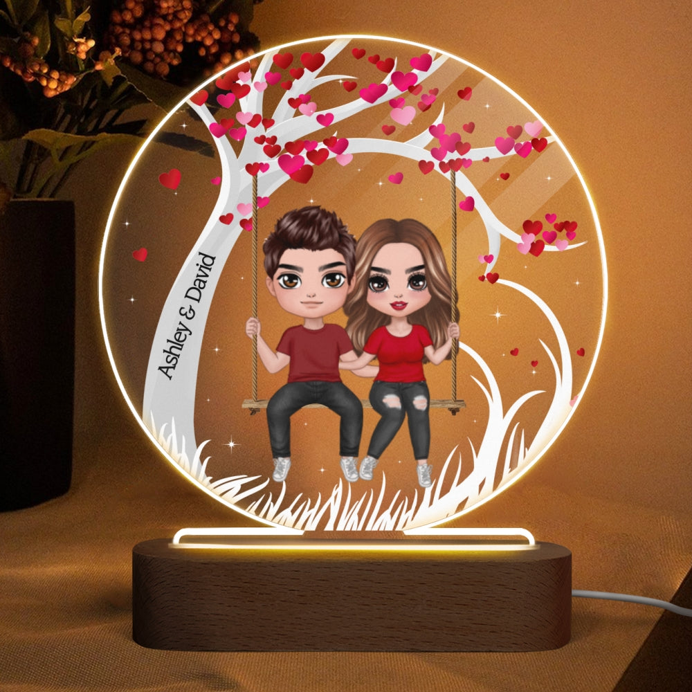 Couple Sitting On Swing Personalized Acrylic Circle LED Lamp Night Light