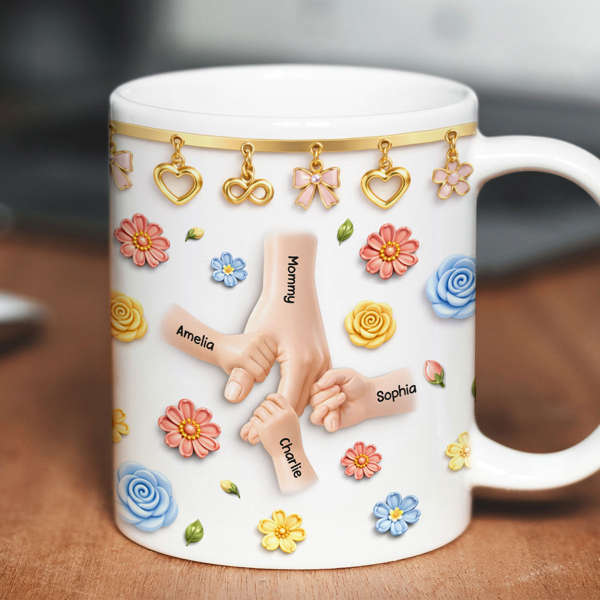 Kids Holding Mom's Hands - Personalized Mug - Gift For Mom