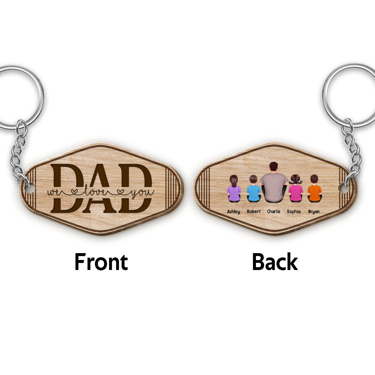 Stripes Best Dad Ever Back View Man Kids Dog Cat Father‘s Day Gift Personalized Wooden Keychain