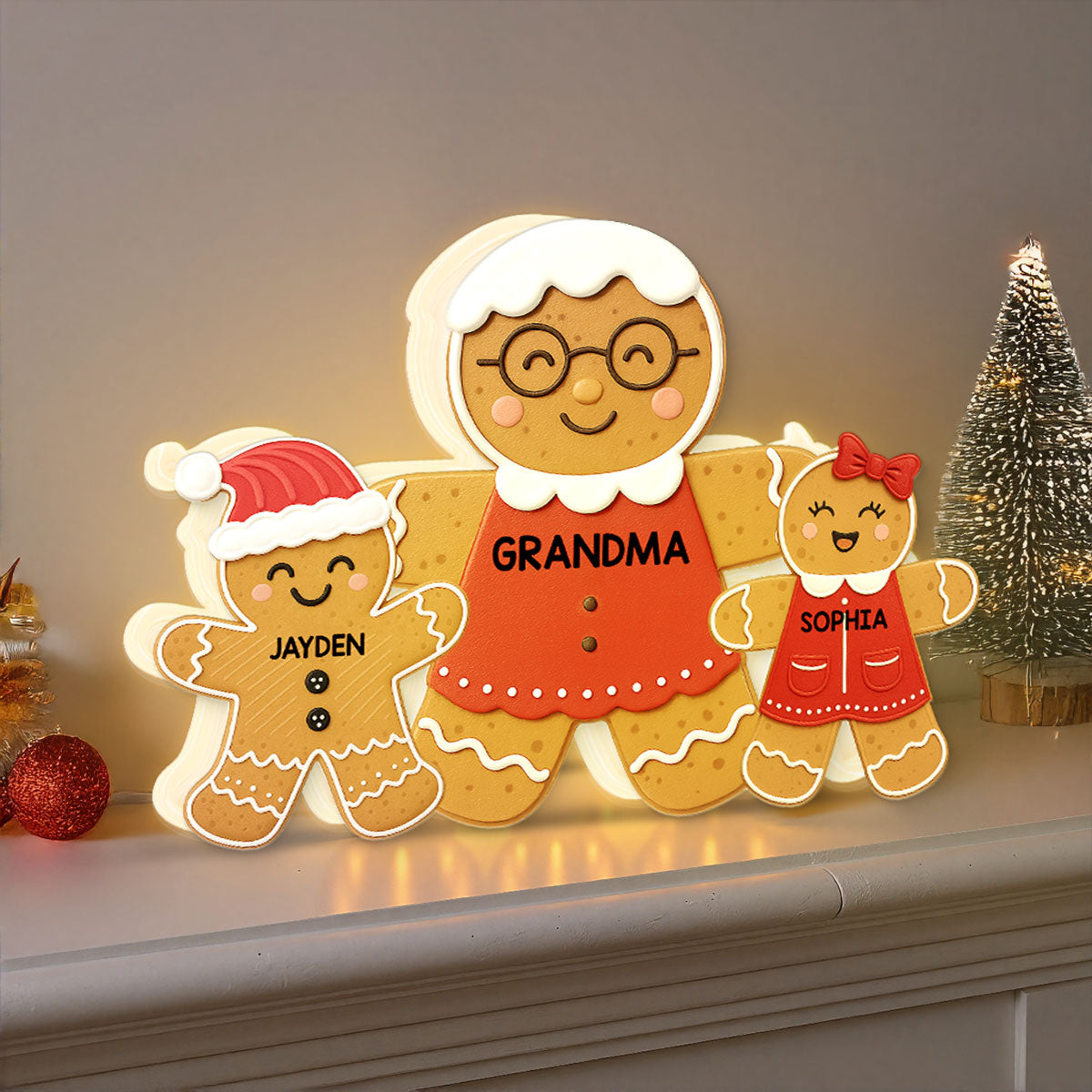 3D Effect Grandma Perfect Batch Gingerbread Grandkids - Personalized Light Box - Gift For Grandmas