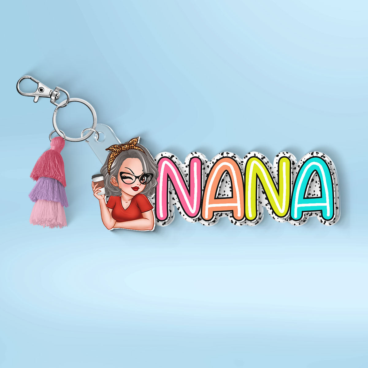 Grandma Mom Colorful Dalmation Dot Pattern Personalized 2-Layer Acrylic Keychain
