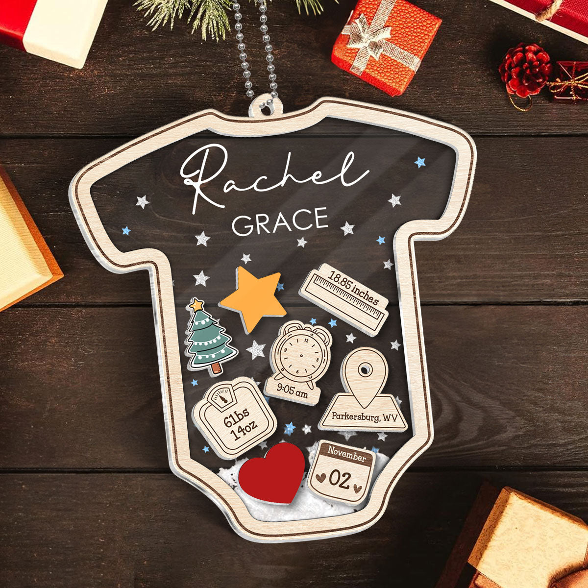 Baby's First Christmas Personalized 4D Shaker Ornament, Custom Newborn Gift
