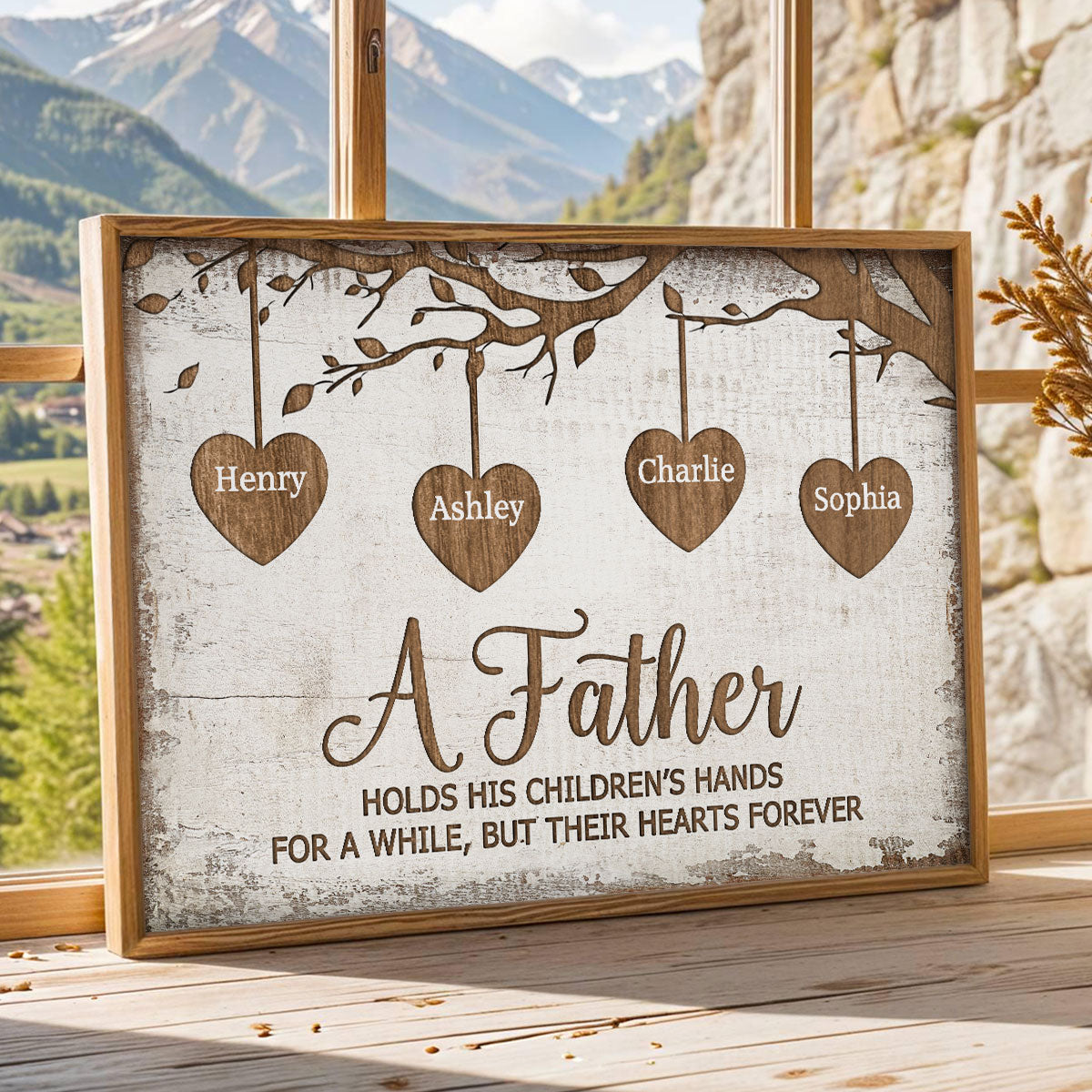 A Father Holds His Children Heart Forever Father's Day Gift for Dads, Personalized Poster Wall Art