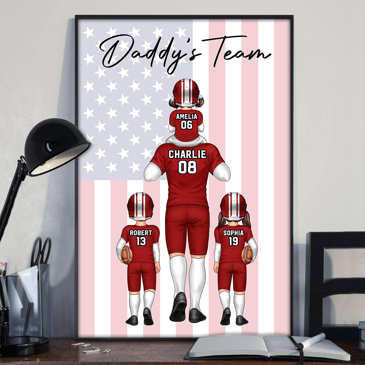 Nation Flag American Football Dad And Kids Personalized Vertical Poster