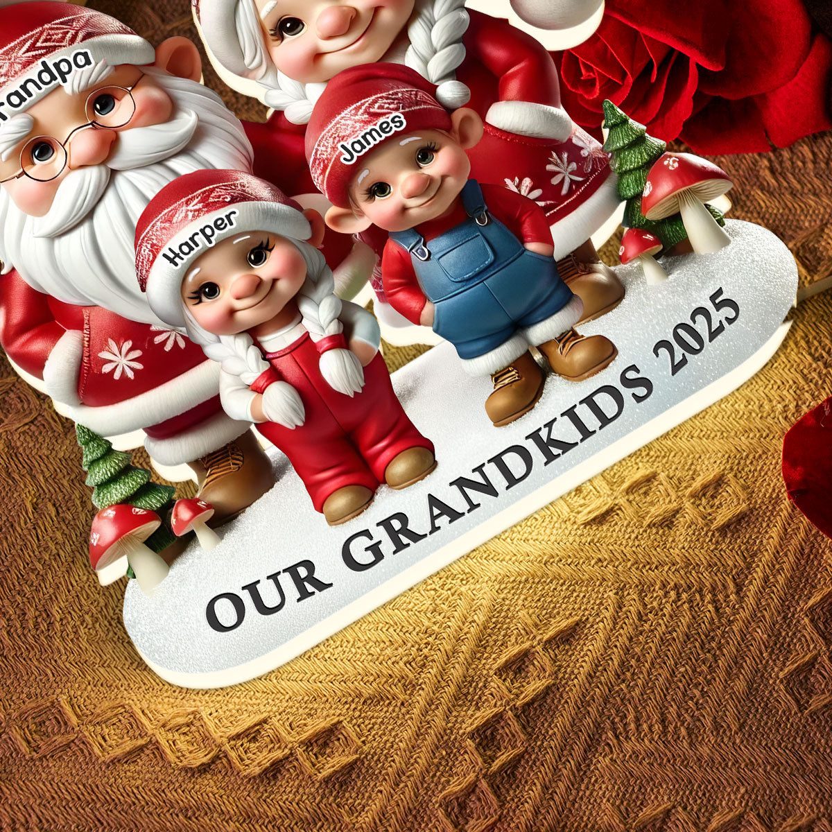 3D Effect Christmas Gnome Grandma Grandpa And Grandkids - Personalized Light Box - Heartwarming Christmas Gift For Grandma