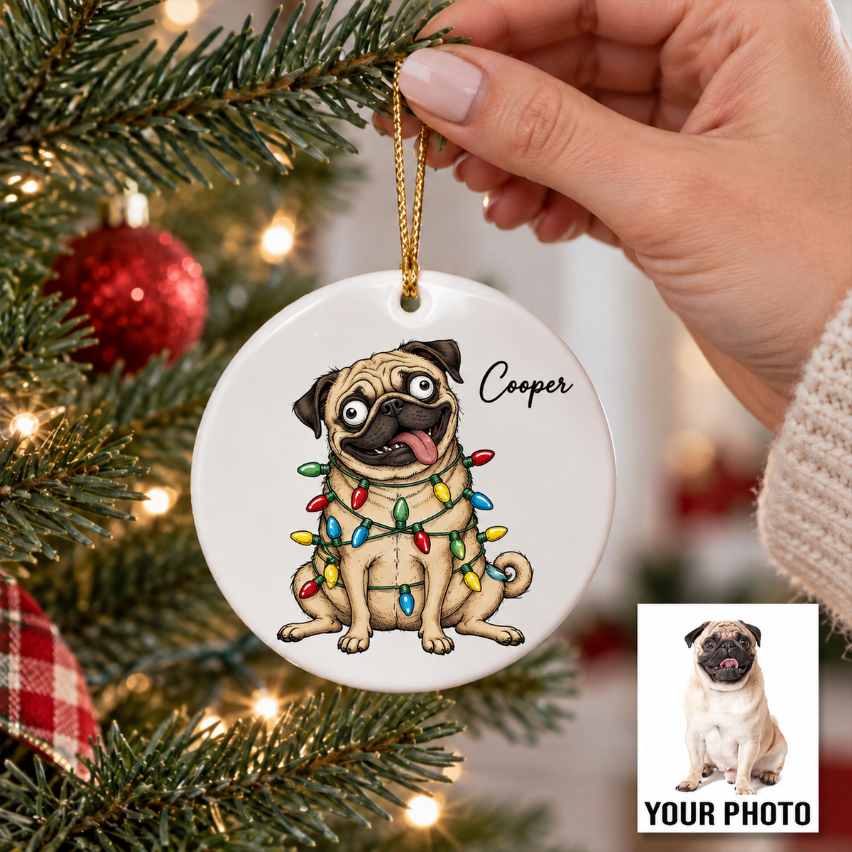 Custom Pet Portrait Quirky Silly Dog - Ceramic Ornament - Funny Christmas Gift For Dog Lover