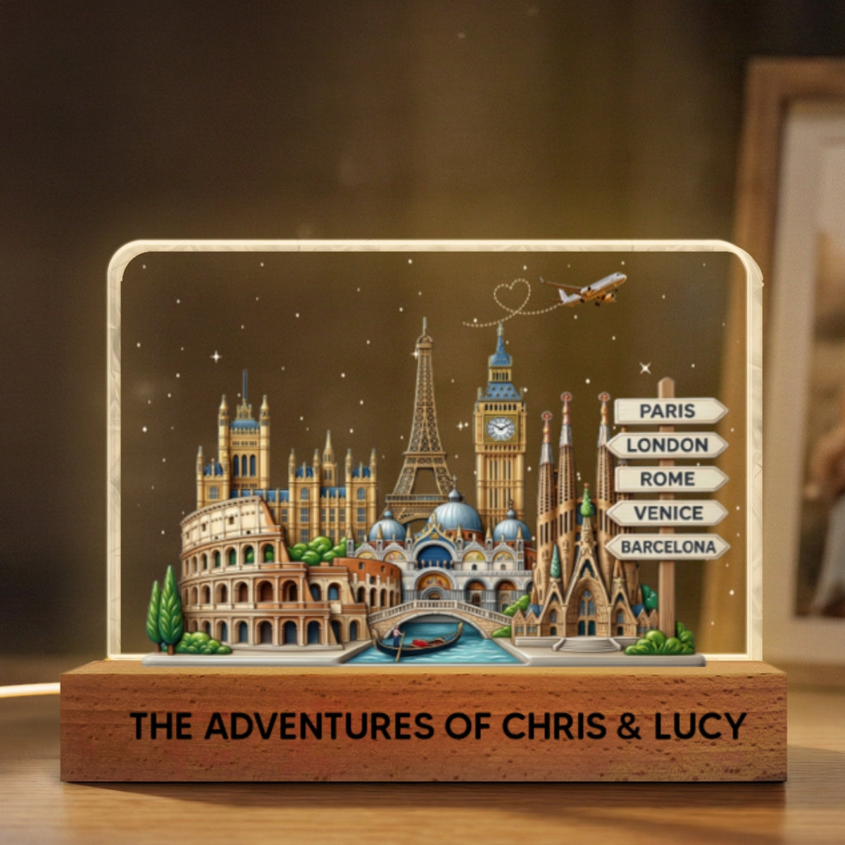 Travel Destinations The Places You've Been Landmarks - Personalized Acrylic Block LED Night Light - Traveling Destination Keepsake, Christmas Gift For Traveling Lovers