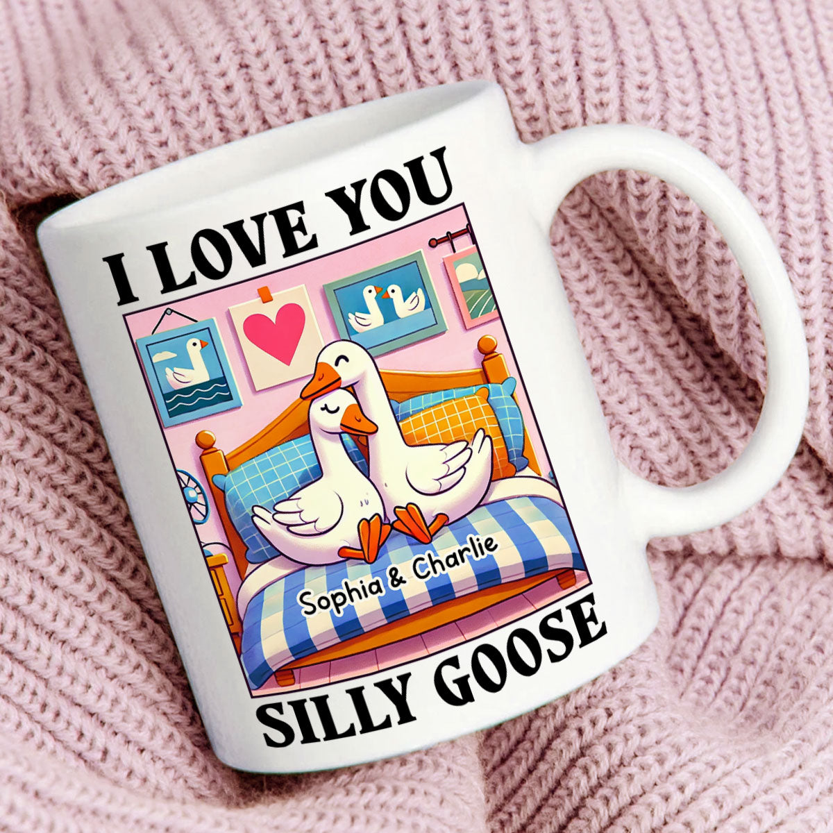 I Love You Silly Goose Cute Romantic  Gift Mug, Cute Ducks Personalized Mug, Girlfriend Boyfriend Gift